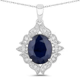 6.44 Carat Genuine Blue Sapphire and White Diamond 14K White Gold Pendant