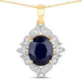 6.44 Carat Genuine Blue Sapphire and White Diamond 14K Yellow Gold Pendant