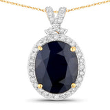 6.58 Carat Genuine Blue Sapphire and White Diamond 14K Yellow Gold Pendant