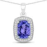 3.01 Carat Genuine Tanzanite and White Diamond 14K White Gold Pendant