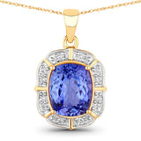 3.07 Carat Genuine Tanzanite and White Diamond 14K Yellow Gold Pendant