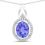 3.05 Carat Genuine Tanzanite and White Diamond 14K White Gold Pendant