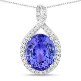 4.64 Carat Genuine Tanzanite and White Diamond 14K White Gold Pendant
