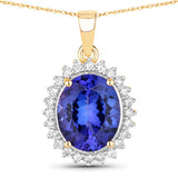 4.68 Carat Genuine Tanzanite and White Diamond 14K Yellow Gold Pendant