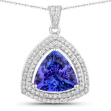 3.93 Carat Genuine Tanzanite and White Diamond 14K White Gold Pendant