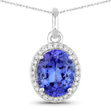 2.36 Carat Genuine Tanzanite and White Diamond 14K White Gold Pendant