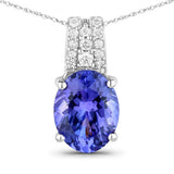 2.03 Carat Genuine Tanzanite and White Diamond 14K White Gold Pendant