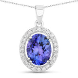 3.21 Carat Genuine Tanzanite and White Diamond 14K White Gold Pendant