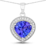 2.58 Carat Genuine Tanzanite and White Diamond 14K White Gold Pendant