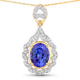 4.40 Carat Genuine Tanzanite and White Diamond 14K Yellow Gold Pendant