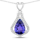 3.30 Carat Genuine Tanzanite and White Diamond 14K White Gold Pendant