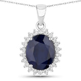 4.63 Carat Genuine Blue Sapphire and White Diamond 14K White Gold Pendant