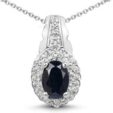 0.98 Carat Genuine Blue Sapphire and White Topaz .925 Sterling Silver Pendant