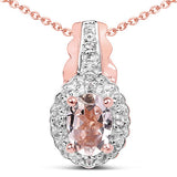 14K Rose Gold Plated 0.73 Carat Genuine Morganite & White Topaz .925 Sterling Silver Pendant
