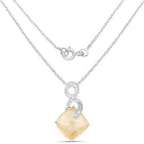 8.81 Carat Genuine Golden Rutile and White Diamond .925 Sterling Silver Pendant