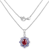 3.22 Carat Genuine Glass Filled Ruby & Tanzanite .925 Sterling Silver Pendant