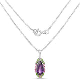 6.22 Carat Genuine Amethyst, Chrome Diopside and Rhodolite .925 Sterling Silver Pendant