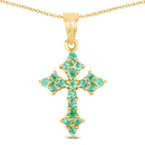 14K Yellow Gold Plated 1.05 Carat Genuine Zambian Emerald .925 Sterling Silver Pendant