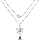 9.23 Carat Genuine Emerald and Swiss Blue Topaz .925 Sterling Silver Pendant
