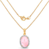 14K Yellow Gold Plated 11.75 Carat Genuine Opal Pink and White Topaz .925 Sterling Silver Pendant