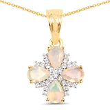 14K Yellow Gold Plated 1.19 Carat Genuine Ethiopian Opal and White Topaz .925 Sterling Silver Pendant