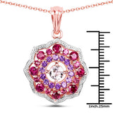 14K Rose Gold Plated 2.30 Carat Genuine Morganite, Rhodolite and Amethyst .925 Sterling Silver Pendant