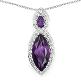 3.53 Carat Genuine Amethyst and White Topaz .925 Sterling Silver Pendant