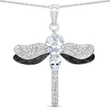 1.86 Carat Genuine Aquamarine and White Zircon .925 Sterling Silver Pendant