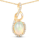 0.56 Carat Genuine Ethiopian Opal and White Diamond 14K Yellow Gold Pendant