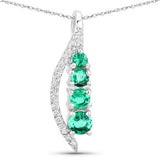 0.34 Carat Genuine Zambian Emerald and White Diamond 14K White Gold Pendant