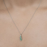 0.34 Carat Genuine Zambian Emerald and White Diamond 14K White Gold Pendant