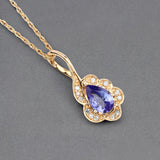 0.40 Carat Genuine Tanzanite and White Diamond 14K Yellow Gold Pendant