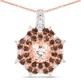18K Rose Gold Plated 1.61 Carat Genuine Morganite, Smoky Quartz and White Zircon .925 Sterling Silver Pendant