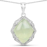 7.49 Carat Genuine Prehnite And White Topaz .925 Sterling Silver Pendant