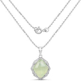 7.49 Carat Genuine Prehnite And White Topaz .925 Sterling Silver Pendant