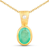 18K Yellow Gold Plated 0.67 Carat Genuine Emerald and White Topaz .925 Sterling Silver Pendant