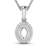 0.17 Carat Genuine White Diamond 14K White Gold Semi Mount Pendant - holds 7x5mm Oval Gemstone