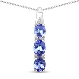 1.11 Carat Genuine Tanzanite and White Diamond .925 Sterling Silver Pendant
