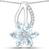 0.78 Carat Genuine Aquamarine and White Topaz .925 Sterling Silver Pendant