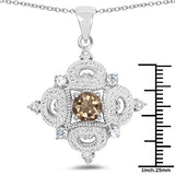 3.00 Carat Genuine Smoky Quartz, Blue Topaz and White Topaz .925 Sterling Silver Pendant