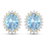 2.36 Carat Genuine Aquamarine and White Diamond 14K Yellow Gold Earrings