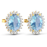 2.36 Carat Genuine Aquamarine and White Diamond 14K Yellow Gold Earrings