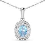 1.35 Carat Genuine Aquamarine and White Diamond 14K White Gold Pendant
