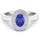 0.91 Carat Genuine Tanzanite and White Diamond 14K White Gold Ring