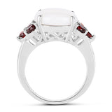 3.58 Carat Genuine Opal & Garnet .925 Sterling Silver Ring