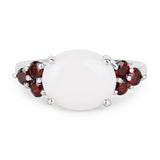 3.58 Carat Genuine Opal & Garnet .925 Sterling Silver Ring