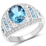 3.24 Carat Genuine London Blue Topaz and White Topaz .925 Sterling Silver Ring