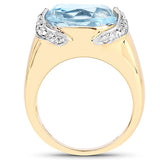 14K Yellow Gold Plated 6.56 Carat Genuine Blue Topaz and White Topaz .925 Sterling Silver Ring