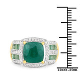 3.75 Carat Dyed Emerald, Emerald and White Topaz .925 Sterling Silver Ring