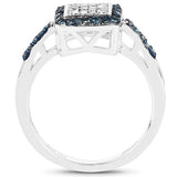 0.28 Carat Genuine Blue Diamond and White Diamond .925 Sterling Silver Ring